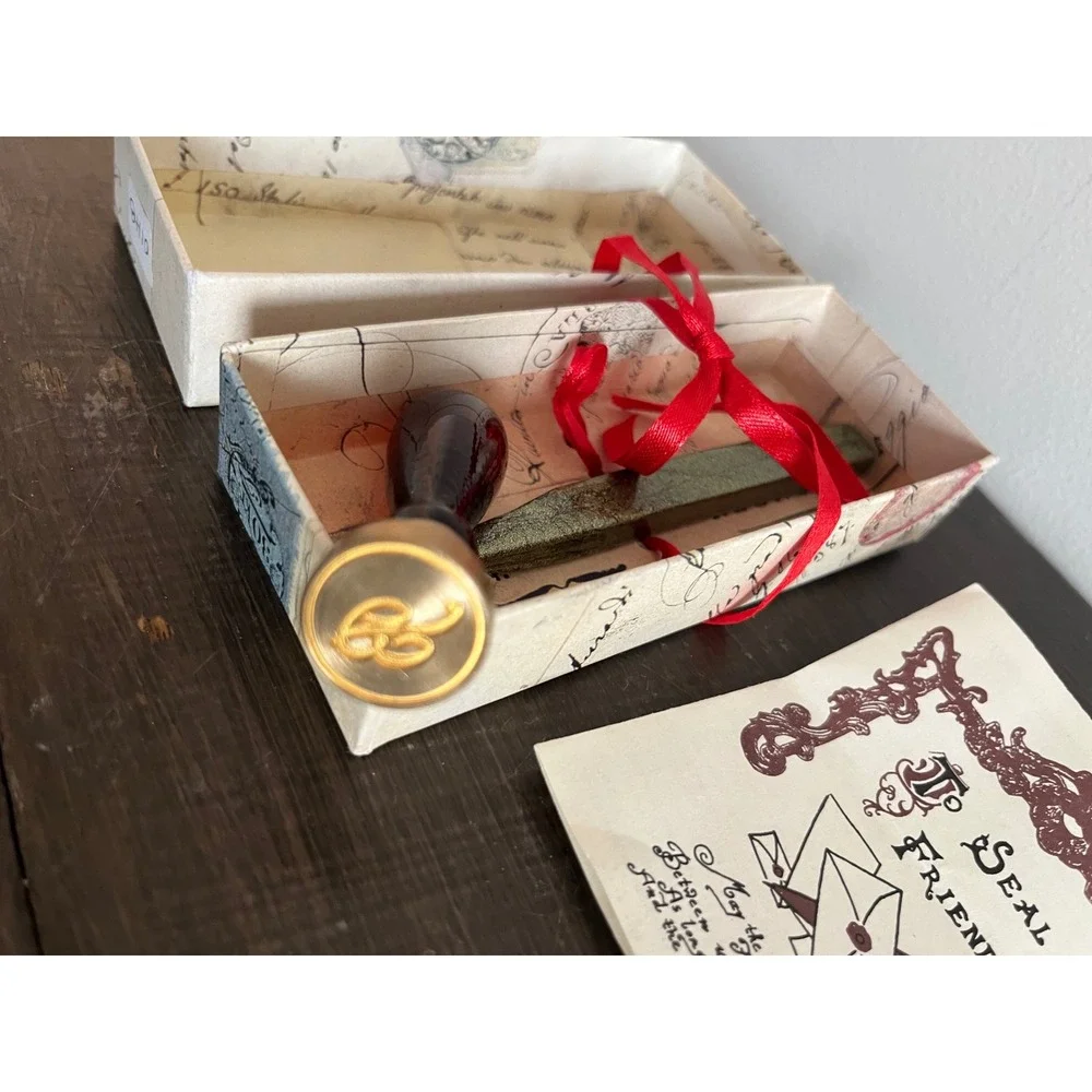 Vintage Style Wax Seal Kit Monogram Brass Stamp Green Wax Friendship Gift Set